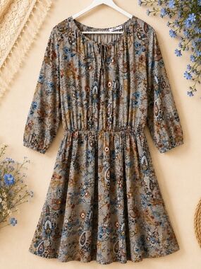 edc Floral Paisley Boho Prairie Dress Size 40- M/8 Ptp 21